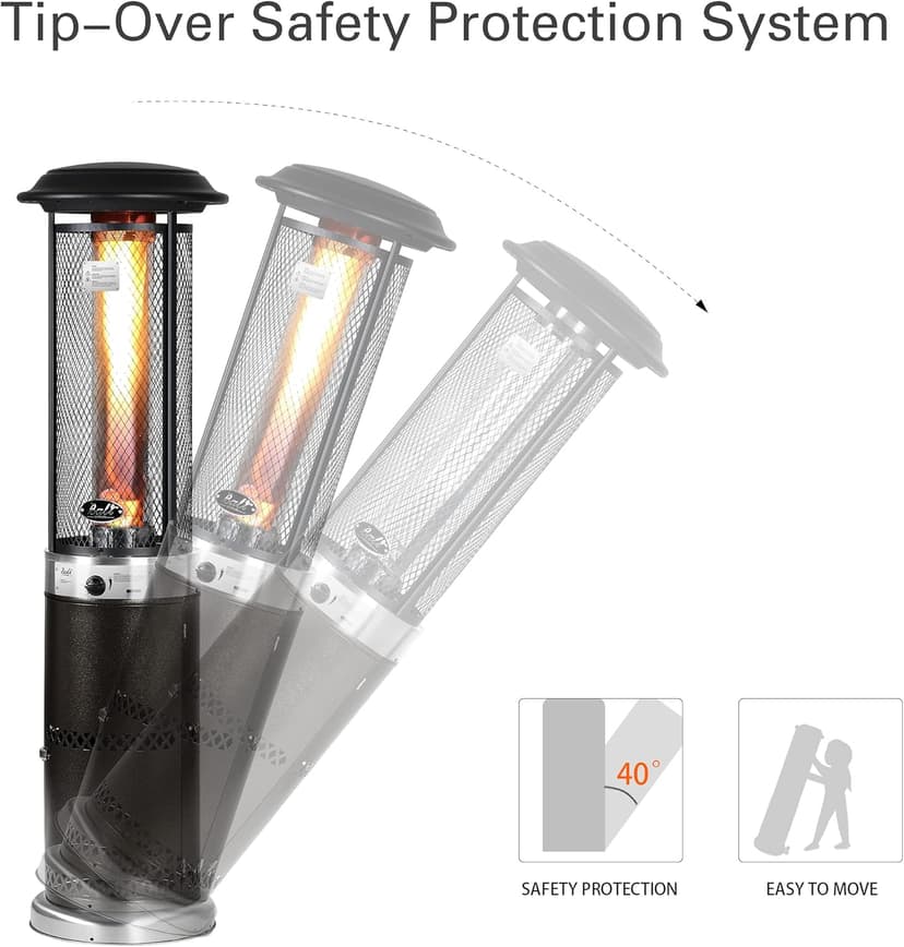 BALI OUTDOORS Propane Patio Heater, Stainless Steel Standing, 36,000 BTUs Portable Commercial Outdoor Gas Patio Heater with Glass Tube for Deck, Garden and Porch