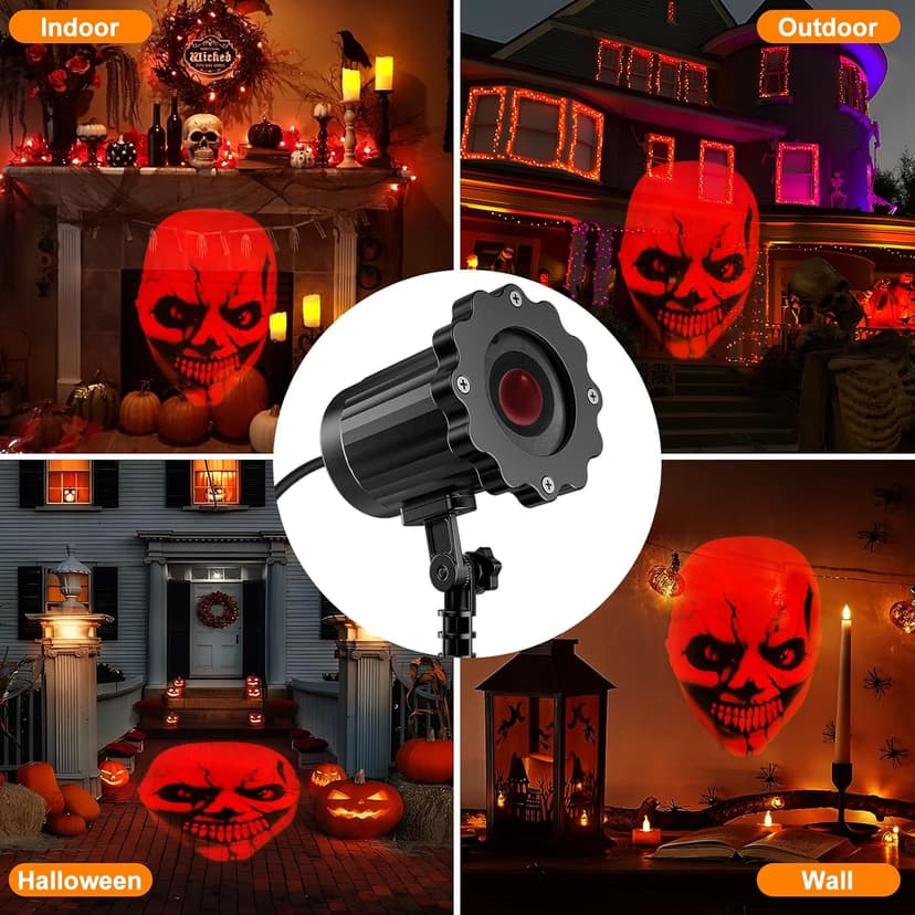 Outdoor Indoor Halloween Projector - 3D Dynamic Red Skull Decor Lights, Waterproof for Windows, Walls & Roofs