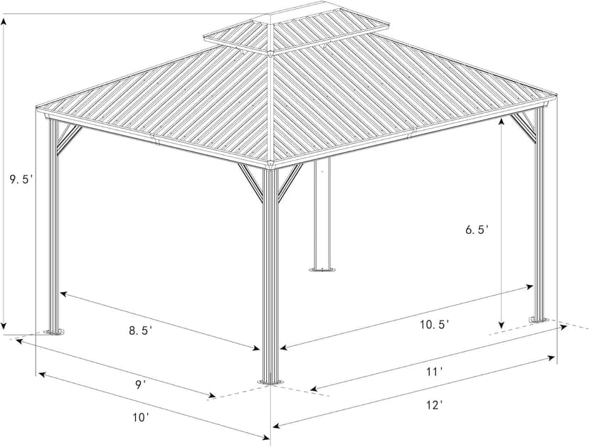 Kozyard Caesar 10'x12' Hardtop Gazebo - Permanent Metal Pavilion with Netting and Shaded Curtains for Patio, Backyard, and Deck - Galvanized Steel Outdoor Aluminum Canopy, Double Roof Gazebo (Brown)