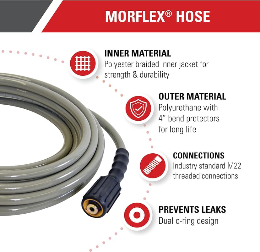 SIMPSON Cleaning 40226 Morflex Series 3700 PSI Pressure Washer Hose, Cold Water Use, 5/16 Inch Inner Diameter, 50 Feet, Natural