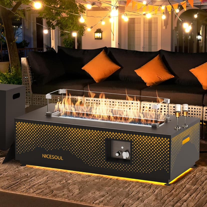 NICESOUL 42'' Propane/Natural Gas Fire Pit Table, Rectangle Firepits with Tank Table, 50000 BTU Modern Outdoor Fireplace with LED Lights for Outside Patio Backyard Deck Porch, CSA Certified, Dark Gray