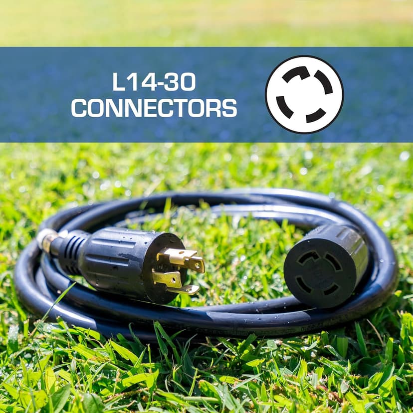 DuroMax XP3025GC 30-Amp 25-Foot 10-Gauge L14-30 Heavy Duty Generator Cord for Home Power Backup, Black