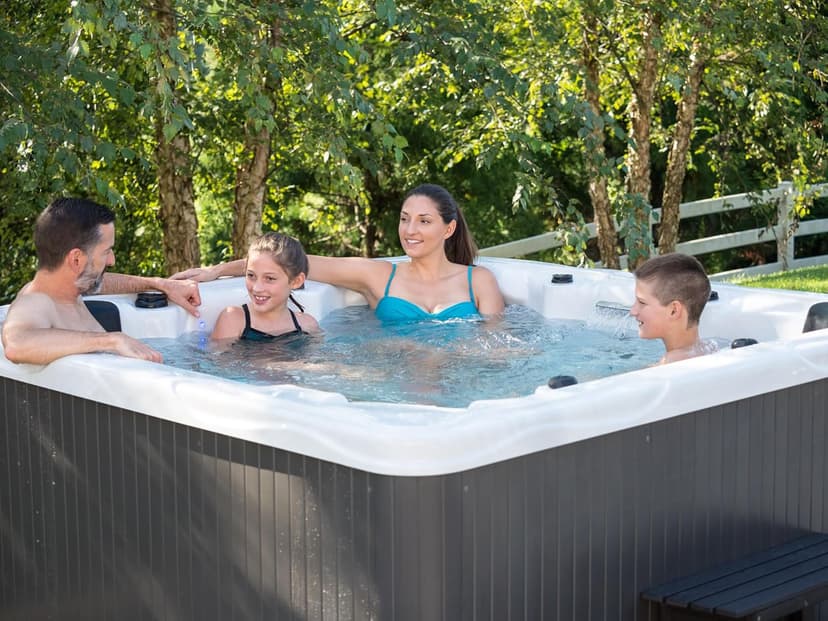 Hudson Bay HB19 6-Person Hot Tub with 19 Therapy Jets and Digital Controls – White Acrylic Interior and Mocha Exterior Cabinet - Ideal for Backyard Relaxation and Hydrotherapy