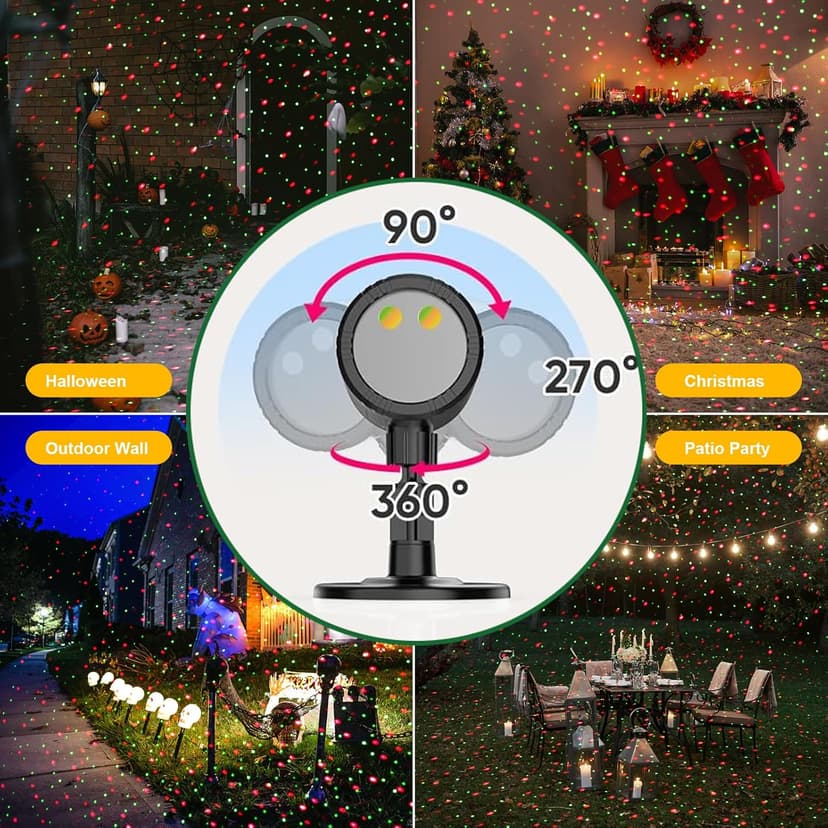 Laser Christmas Projector Lights Outdoor, Red and Green Starry Laser Projector Light with RF Remote, IP65 Waterproof Holiday Garden Laser Light Decor for Outdoor Party Xmas Home (Laser)