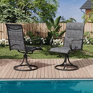 MELLCOM Patio Swivel Chair Set of 2, High Back Padded Textilene Outdoor Dining Chairs with E-Coating Metal Frame, All-Weather Outdoor Furniture Rocker for Backyard, Porch, Garden, Lawn, Grey