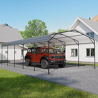EBE 13' x 25' Metal Carport, Outdoor Steel Carport Canopy with Galvanized Steel Frame and Roof, Heavy Duty Garage Shelter Shade for Cars, Boats, and Truck