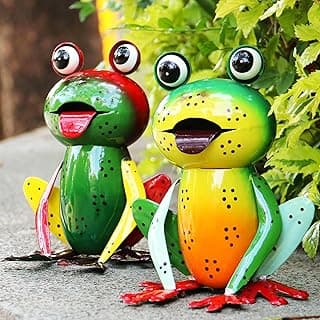 Metal Garden Decor Yard Art for Outside Set of 2 Cute Big Frogs Lawn Patio Ornaments Backyard Decorations Garden Gifts for Mom - (Yellow,Green)