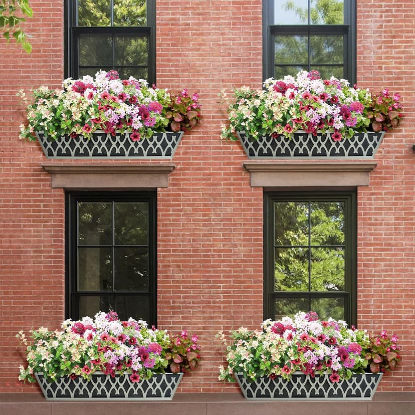 2 Pack 24 Inch Window Boxes Planters Railing Planter Box with Adjustable Brackets & Non-Woven Fabric Plant Grow Bags Deck Railing Planter Boxes Balcony Hanging Flower Box for Outdoor Plants