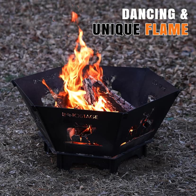 Fire Pit for Camping- 27.5 Inch Collapsible Firepit for Patio Outside Wood Burning Outdoor Indoor BBQ Picnic Foldable Fire Pits Bonfire of Backyard Patio with Portable Tote Bag
