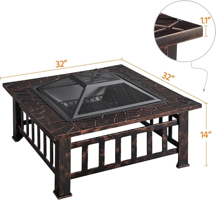 Yaheetech 32in Outdoor Firepit Square Table Backyard Patio Garden Stove Wood Burning Fire Pit with Spark Screen, Log Poker and Cover