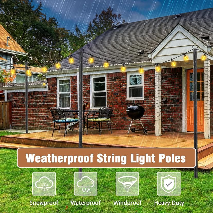 7 Pack String Light Poles,Metal Poles for Hanging Outdoor Light Strings,7 Pack 10 FT Light Poles Stand for Outside Garden,Patio,Wedding,Backyard,Deck,Party