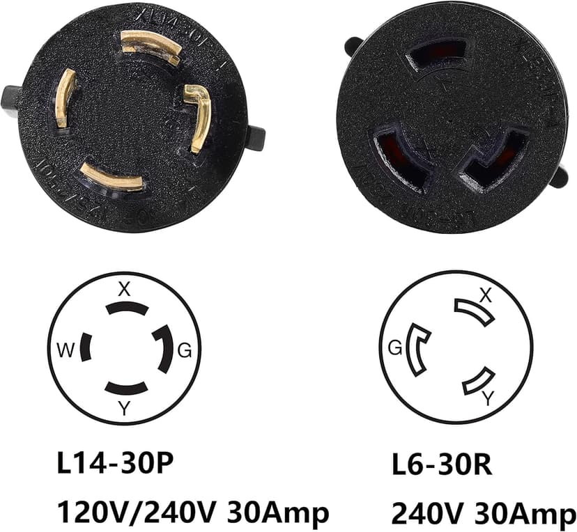 ONETAK NEMA L14-30P to L6-30R 240V 30 Amp Twist Lock 4 Prong Male Plug to Twist Lock 3 Prong Female Outlet Receptacle Generator Welder Dryer EV Charger Power Cord Adapter