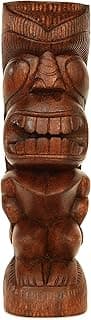 12" Wooden Handmade Primitive Long Hair Tribal Statue Sculpture Tiki Bar Totem Handcrafted Unique Gift Art Decorative Home Decor Accent Figurine Decoration Hand Carved Long Hair