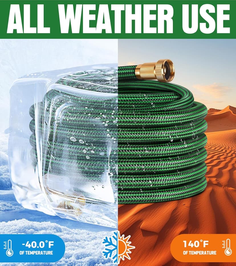 NON-EXPANDABLE Garden Hose 25 ft, Heavy Duty Flexible Water Hose, Kink Resistant Lightweight Hybrid Hose with Durable Fabric Skin, Leakproof Hose Male to Female Fittings