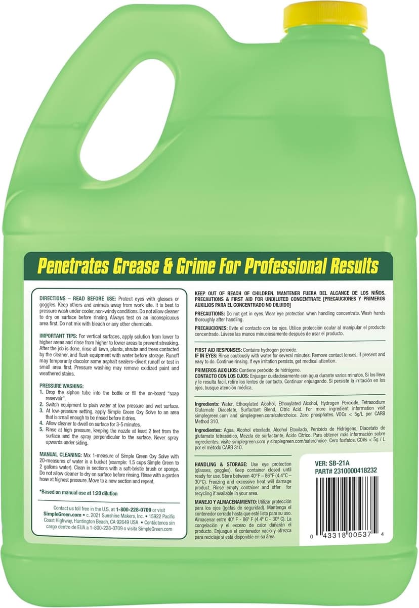 Oxy Solve House and Siding Pressure Washer Cleaner - Removes Stains from Mold & Mildew on Vinyl, Aluminum, Wood, Brick, Stucco - Concentrate 1 Gal.