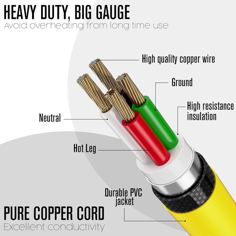 30 Amp Generator Cord, Generator Cord, NEMA L14-30P to L14-30R, 30 Amp Extension Cable, 240 Volt, 30amp Power Wire, 4 Prong Plug, Dryer Extension, UL CUL, 10 Gauge, 7500W, STW, Heavy Duty, 10 Feet