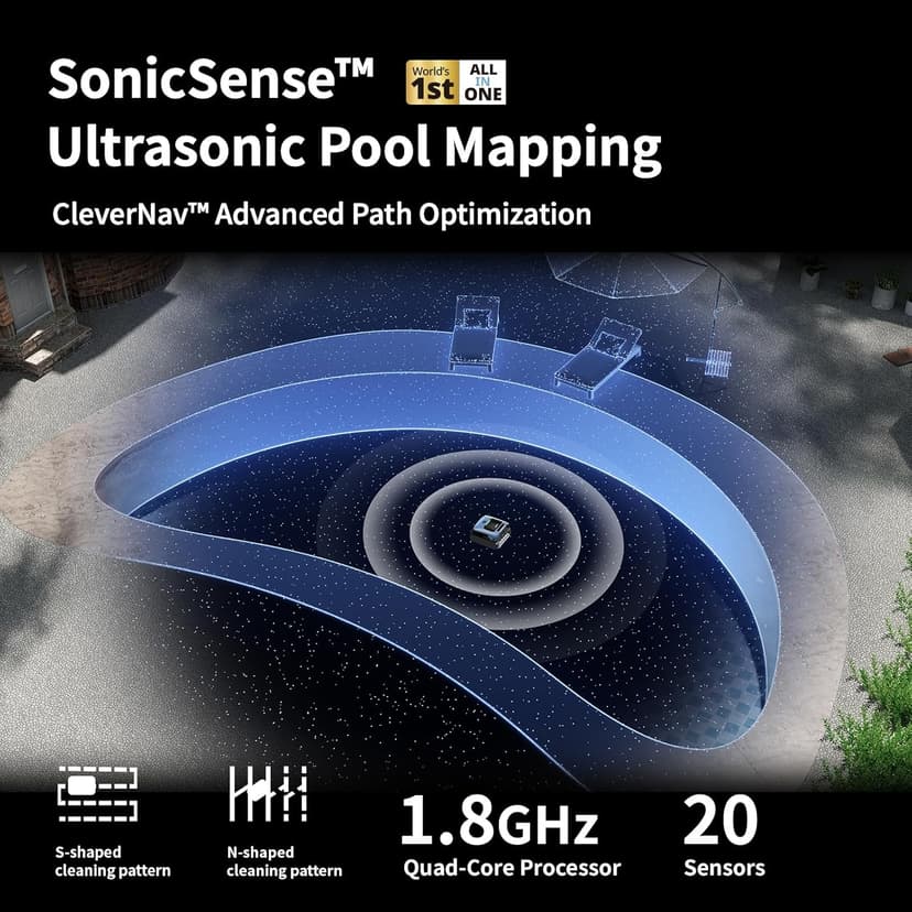 Beatbot AquaSense Pro Pool Robot, Cordless Pool Vacuum for Inground Pools, Clarifies Water, Skims Water Surface, Surface Parking, Intelligent Path Optimization, Up to 3,299 Sq.ft - Navy Blue