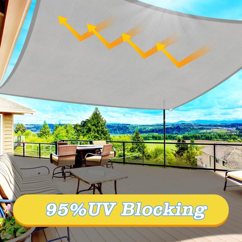 HappyTrends Sun Shade Sail,Heavy Duty UV Protection Beach Shade Canopy Wind sail,Tear and Rust Resistant Patio sail Shade for Yard Deck Lawn Garden Rectangle Sunshade(12'x 12',Grey)