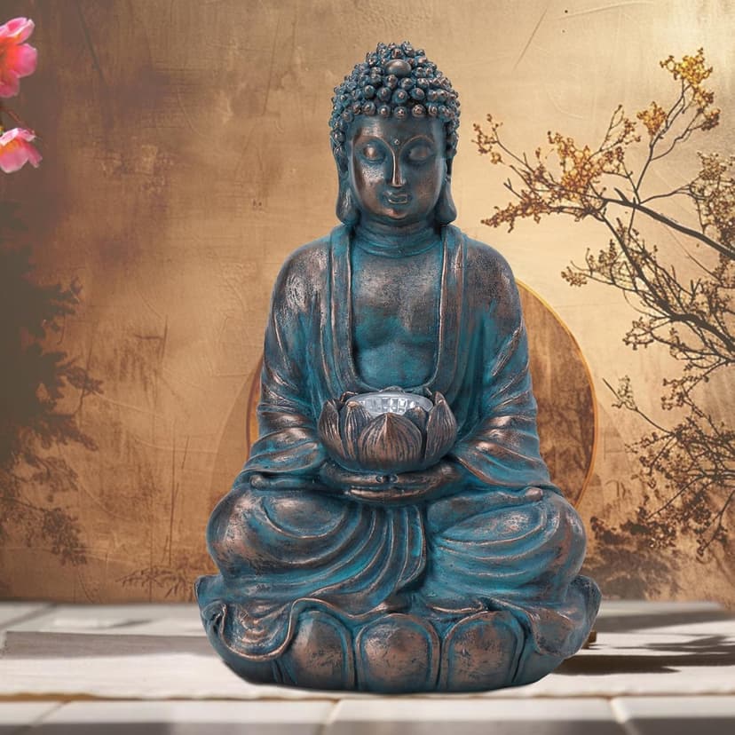 Solar Buddha Statue Outdoor Lights - Waterproof Garden Statue with Lotus, Meditation Zen Spiritual Room Decor for Yard, Patio, Buddha Statue for Home Garden Decor Indoor
