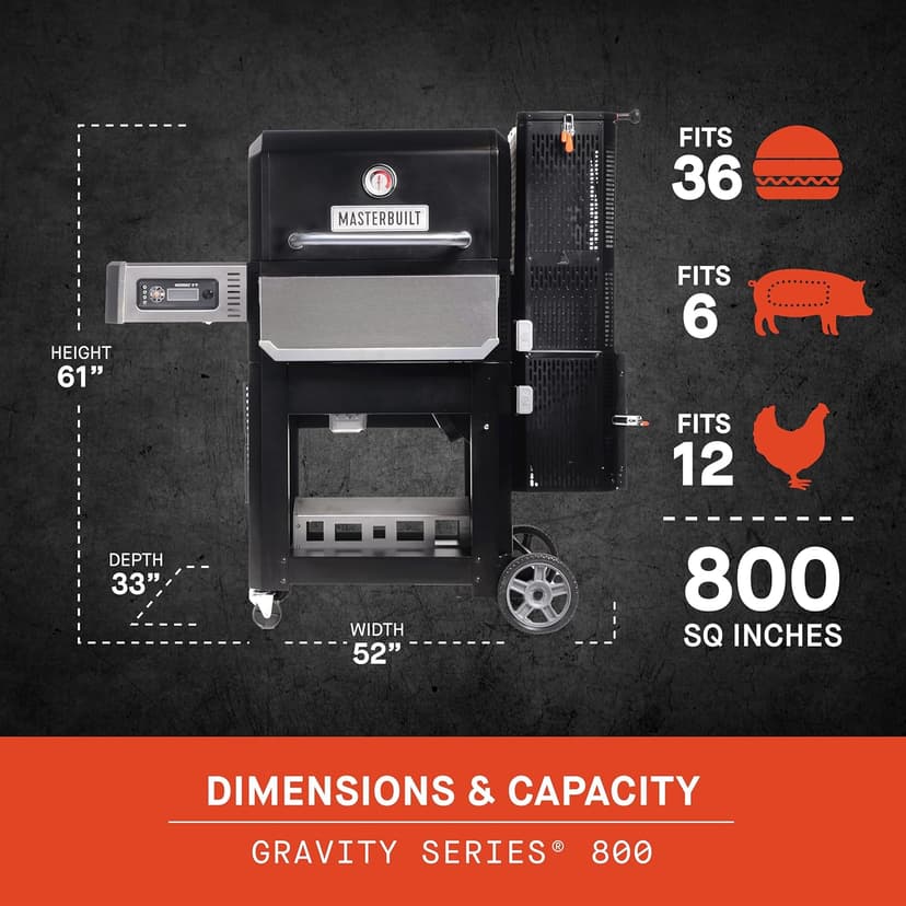 Masterbuilt Gravity Series® 800 Digital Charcoal Grill, Griddle and Smoker with Digital Control, App Connectivity and 800 Cooking Square Inches in Black, Model MB20040221