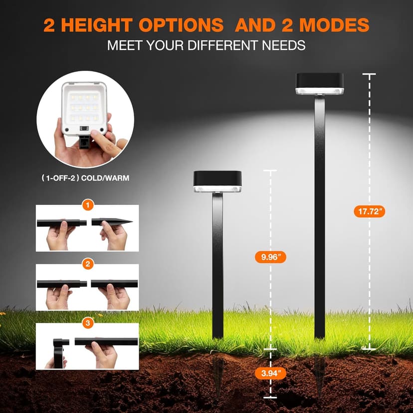 Solar Pathway Lights Outdoor,6 Pack Bright Modern Solar Lights Waterproof with 2 Modes(Cold/Warm White) for Walkway,Yard,Driveway,Garden,Patio