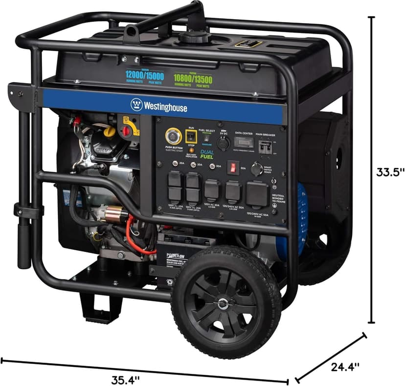 Westinghouse 18000 Peak Watt Dual Fuel Home Backup Portable Generator, Remote Electric Start, Transfer Switch Ready, Gas & Propane Powered, CO Sensor