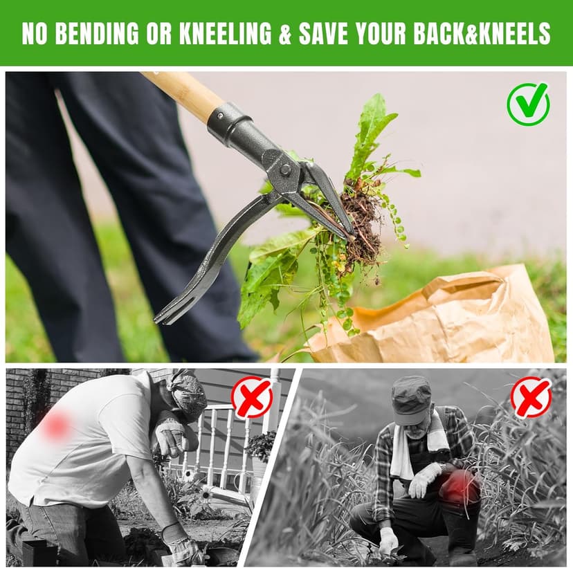 joyhalo 46" Dandelion Weed Puller Tool Stand Up Heavy Duty 4-Claw, Long Handle Weeder Tool for Yard with Steel Head, Weeding Tool Weed Picker, Weed Pulling Tool Without Bending or Kneeling