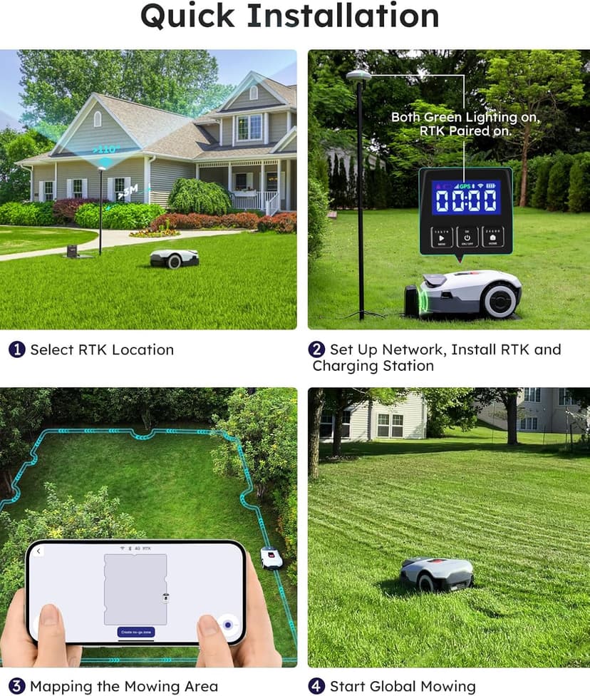 Robot Lawn Mower NO Wire - 0.22 Acre, Full Band RTK+4-Eye Vision Robotic Lawnmower, Automatic Mapping, 20 Multi-Zone Management, 3D Obstacle Avoidance, Intelligent Path Planning, ANTHBOT Genie600