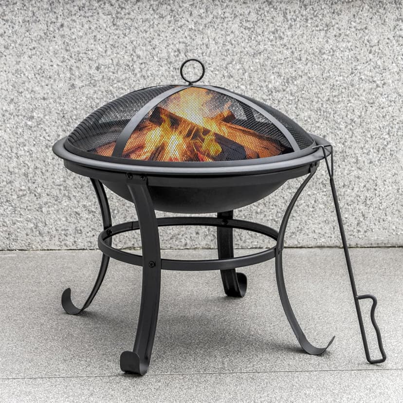 22 in Outdoor Small Fire Pit,Durable firepit with Mesh Lid,Log Grate,and Fire Poker,Fire Pits for Outside Backyard.Deck.Camping and Picnic