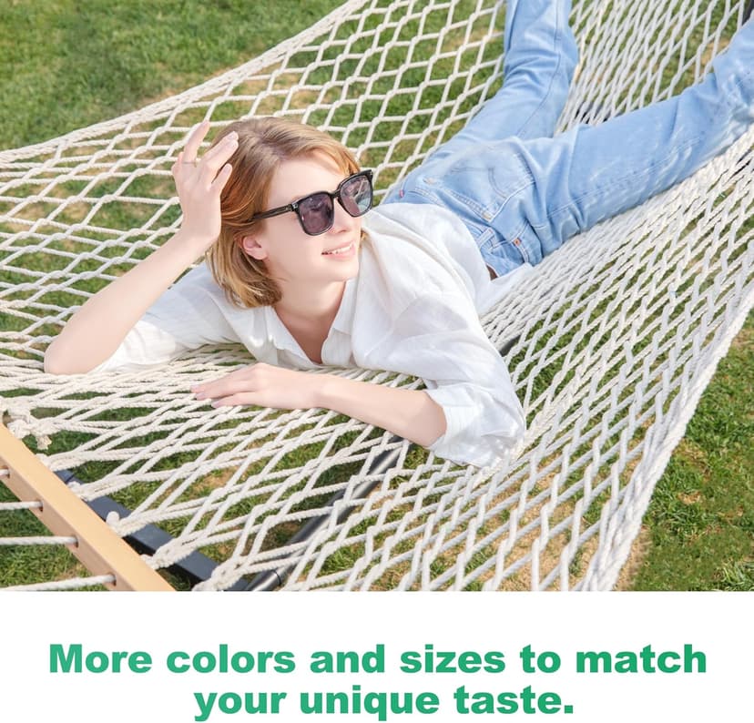 12ft Rope Hammocks, 46'' Wide Hardwood Spreader Bar (Beige, Twin)