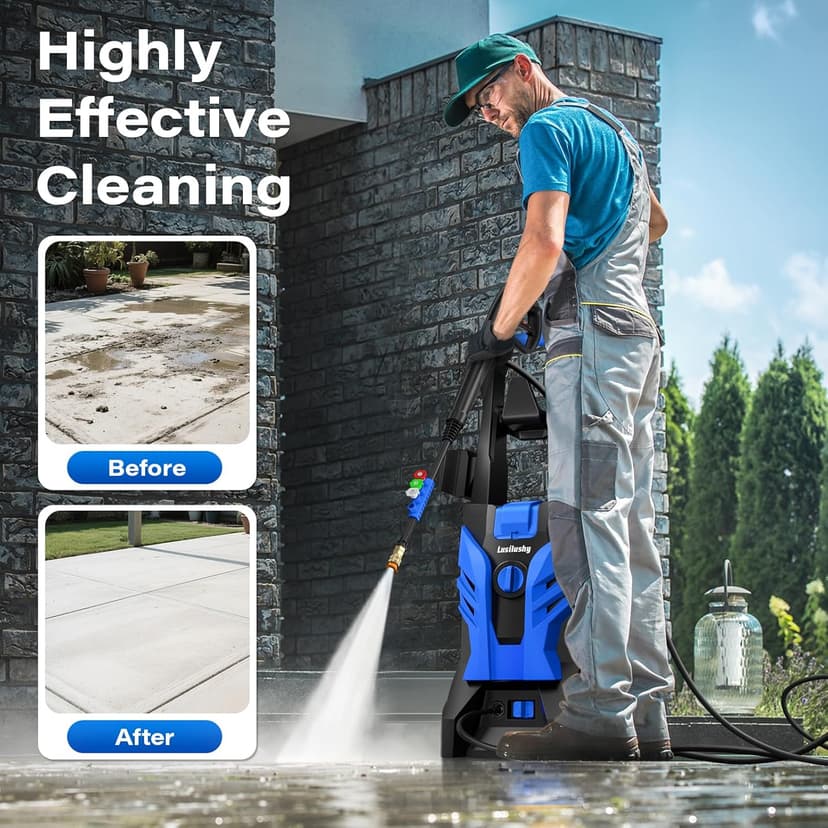 Electric Pressure Washer, Power Washer with Foam Cannon, Portable Pressure Cleaning Machine with 4 Different Nozzles for Cars, Driveways, Fences, Patios, Home Cleaning, 2.5 GPM
