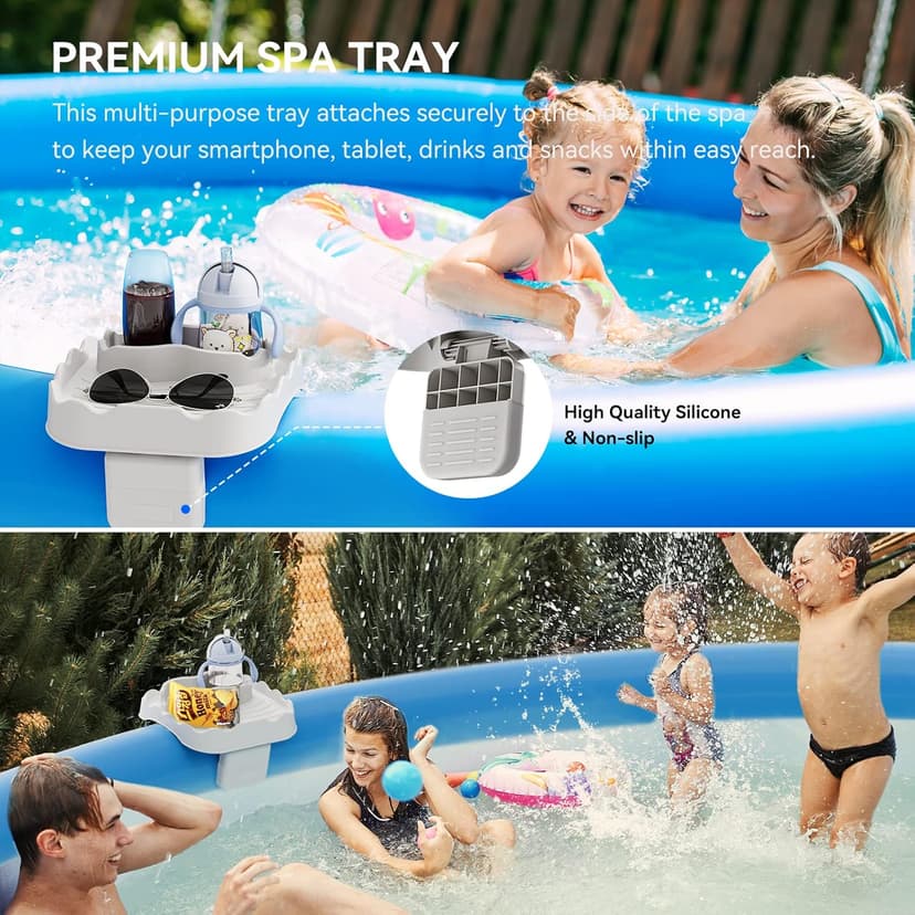Anivia Hot Tub Table Tray, Hot Tub Accessories for Intex PureSpa, Nonslip Caddy Holds 2 Drinks, Keep Snacks-Drinks Handy and Dry, Fits Outdoor Inflatable Spa/Pool/Hot Tub Wall (Beige)