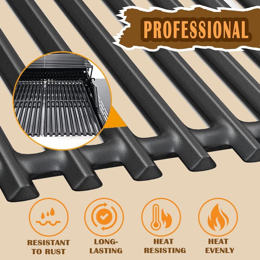 SafBbcue 17 in Cooking Grates Replacement Parts for Charbroil Tru Infrared Grill 463242715, 463242716, 463276016, 466242715, 466242815, Lowes 606682, 639322 Gas Grill, Cast Iron Cooking Grids, 3 Pack