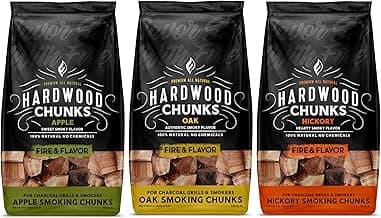 Fire & Flavor Premium All Natural Wood Chunk Bundle for Smokers - Wood Chunks for Smoking - Smoker Wood Chunks - Smoker Accessories Gifts for Men and Women - Oak, Apple, Hickory