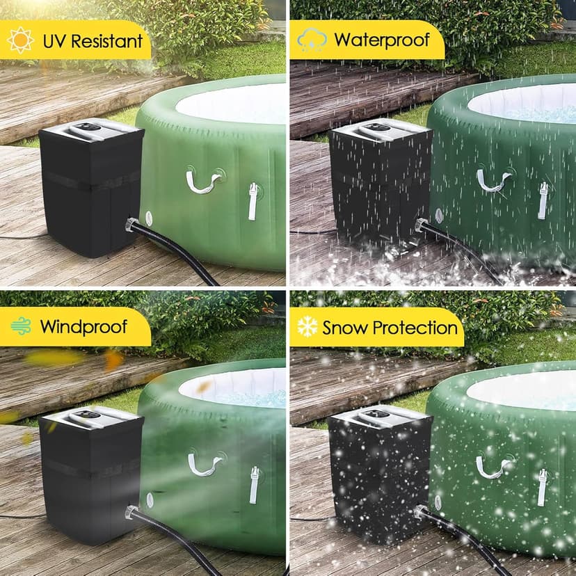 Hot Tub Spa Heater Pump Cover, Heavy Duty Inflatable Hot Tub Pump Cover with Zipper Opening and Transparent PVC Top Window for Multiple Hot Tub Spa Heater Pump on Market(Black, Cover only)