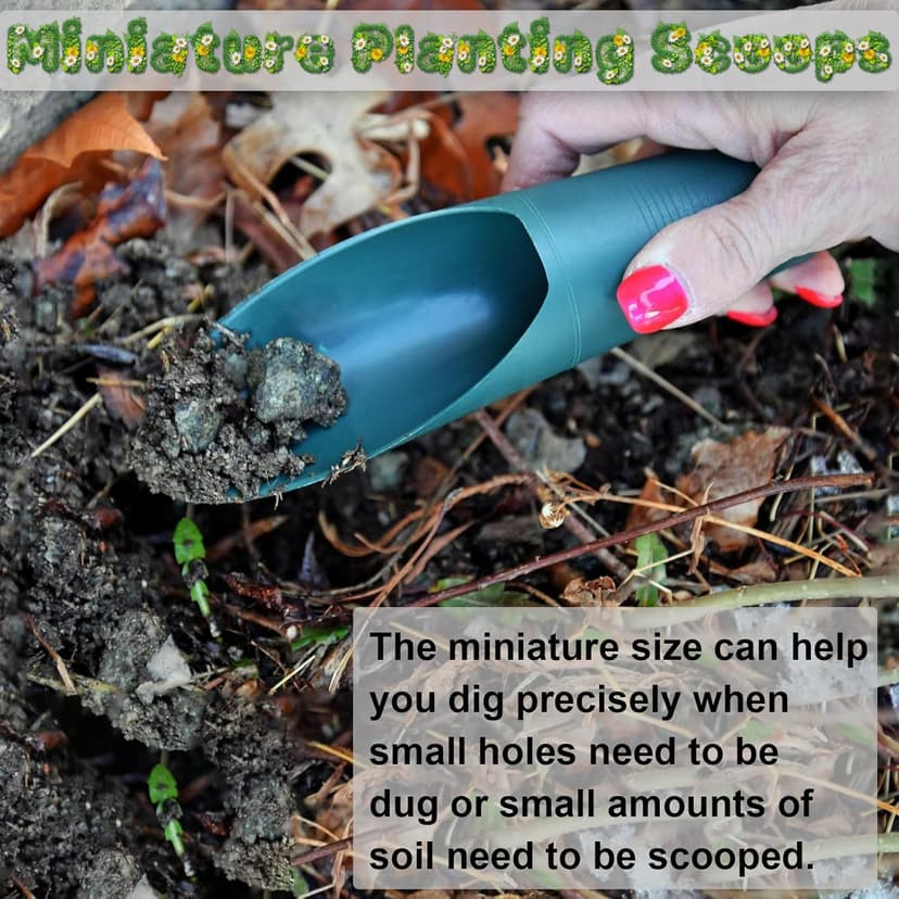 Home-X Set of 2 Soil Scoops - Mini Hand Scoops for Transplanting, Weeding, and Potting - Small Garden Scoop, Potting Scoopers, Bonsai Tool - Set of 2 Different Sizes 6½" x 2½" and 6¼" x 1¾" - Green
