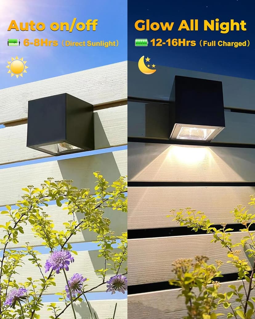 LUHLEE Solar Wall Lights - Modern Outdoor Square Solar Sconce Lights, IP65 Waterproof, Perfect for House Wall, Porch, Garden, Yard, Patio, Fence Decor