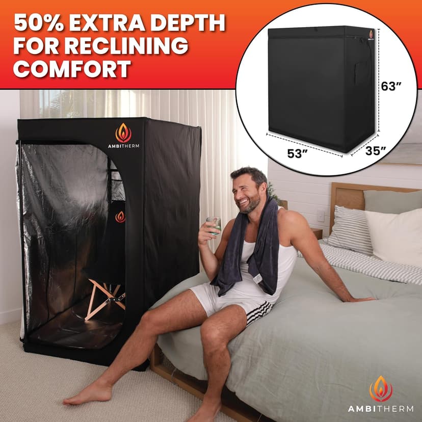 Extra Large Portable Infrared Sauna – Large Sauna Tent, + 50% Legroom, Warm Relaxation with 6 Infrared Panels; Comfortable High-Back Chair and Tablet Holder