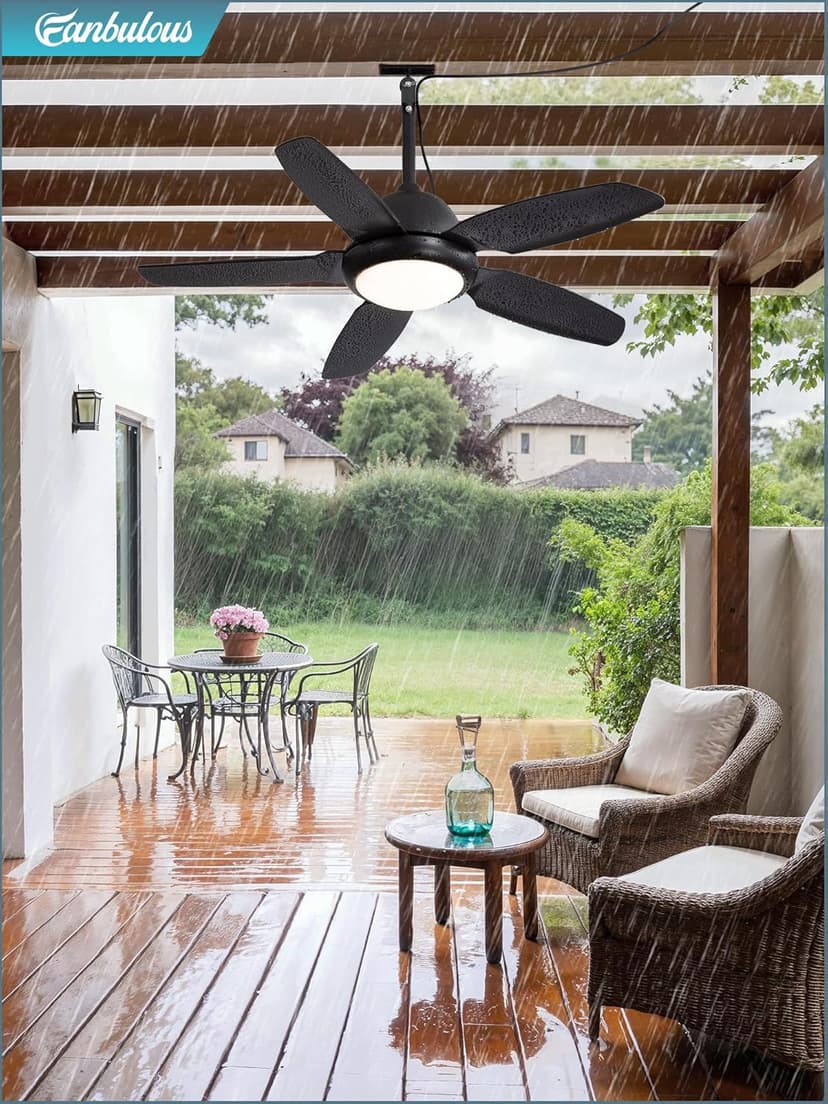 42 Inch Waterproof Outdoor Ceiling Fan with Lights and Remote,IP65 Hanging Gazebo Fan with 3CCT 6-Speed DC Motor,Black Wet Rated Plug in Ceiling Fan with Cord for Patios Porch Pergola