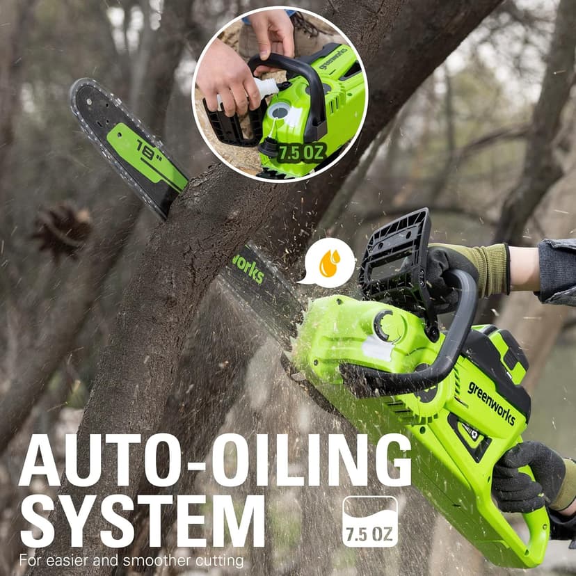 Greenworks 40V 18" Brushless Cordless Chainsaw (Great For Tree Felling, Limbing, Pruning, and Firewood / 75+ Compatible Tools), Tool Only