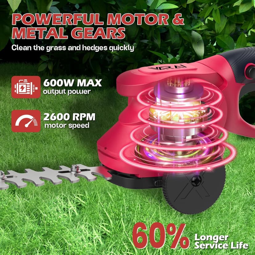 Hedge Trimmer Cordless, 2 in 1 Cordless Hedge Trimmer with 2600mAh Battery*2, High Power and Large Capacity Hedge Shears for Gardens, Patios and Lawns Charger Included