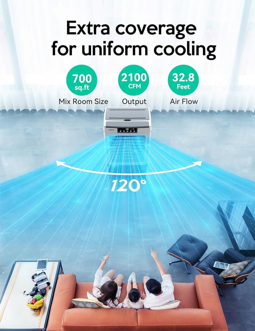Evaporative Cooler, VAGKRI 2100CFM Air Cooler, 120°Oscillation Swamp Cooler with Remote Control, 24H Timer, 3 Wind Speeds for Outdoor Indoor Use,8 Gallon