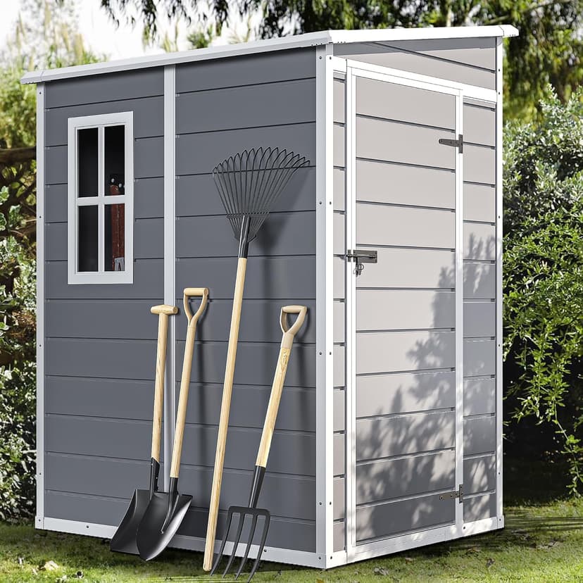 DWVO 5x4 FT Outdoor Storage Shed with Reinforced Floor, All-Weather Resin Storage Shed with Lockable Door & Window, Waterproof Plastic Tool Storage for Garden, Backyard, Patio, Lawn