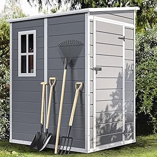 DWVO 5x4 FT Outdoor Storage Shed with Reinforced Floor, All-Weather Resin Storage Shed with Lockable Door & Window, Waterproof Plastic Tool Storage for Garden, Backyard, Patio, Lawn