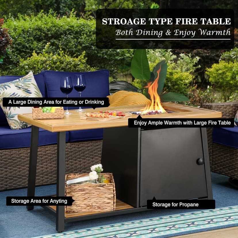 Sophia & William 50,000 BTU Propane Gas Fire Pit Table with Open Storage Space Multifunction Large 46" x 25.8" Rectangular Outdoor Firepits for Outside with Lid and Blue Fire Glass
