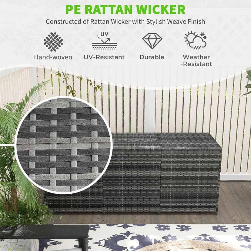 Outsunny 175 Gallon Outdoor Storage Box with Inner Liner, PE Rattan Wicker Deck Box with Pneumatic Bar Lift for Indoor & Outdoor, Patio Furniture Cushions, Pool Supplies, Garden Tools, Mixed Gray