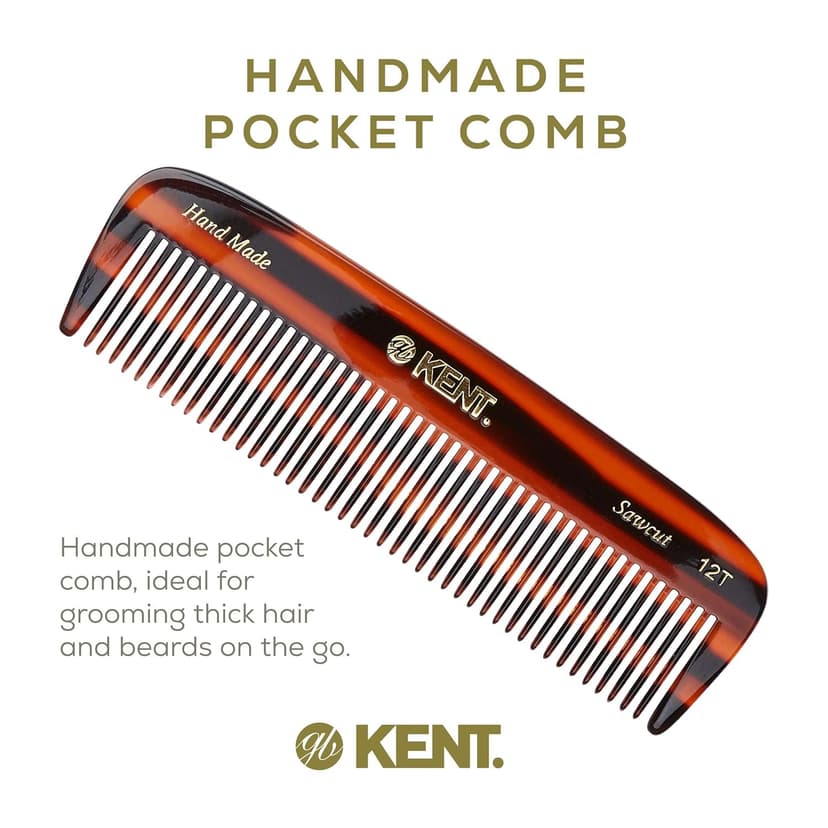 KENT 12T Wide Tooth Detangling Comb - 5.5" Handmade Pocket Comb for Thick, Curly, and Wavy Hair, Large Tooth Grooming Comb for Hair, Beard, and Mustache - Saw-Cut and Hand Polished