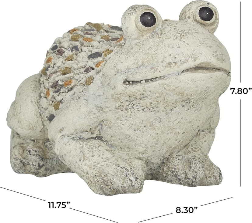 Deco 79 Polystone Frog Decorative Garden Sculpture Indoor Outdoor Garden Statue, Outdoor Sculpture 12" x 8" x 8", Light Gray