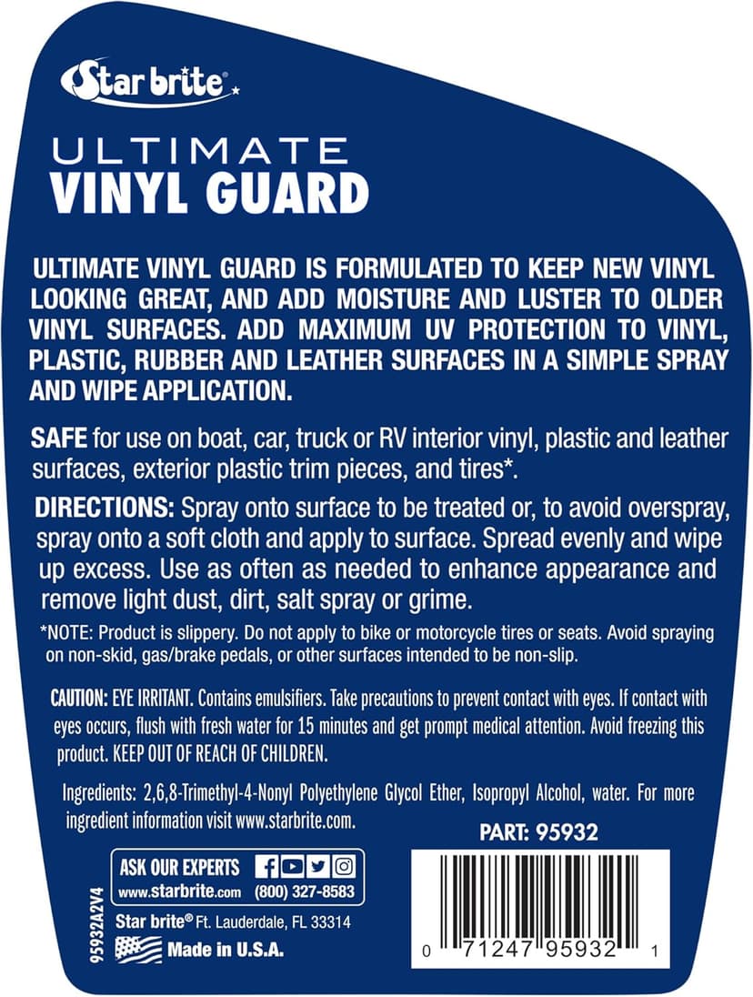 STAR BRITE Ultimate Vinyl Clean Spray - Multi-Surface Cleaner for Auto, RV, Home & Boat Upholstery - Vinyl, Rubber, Leather, Plastic + Interior & Exterior Trim - 32 OZ (096232)