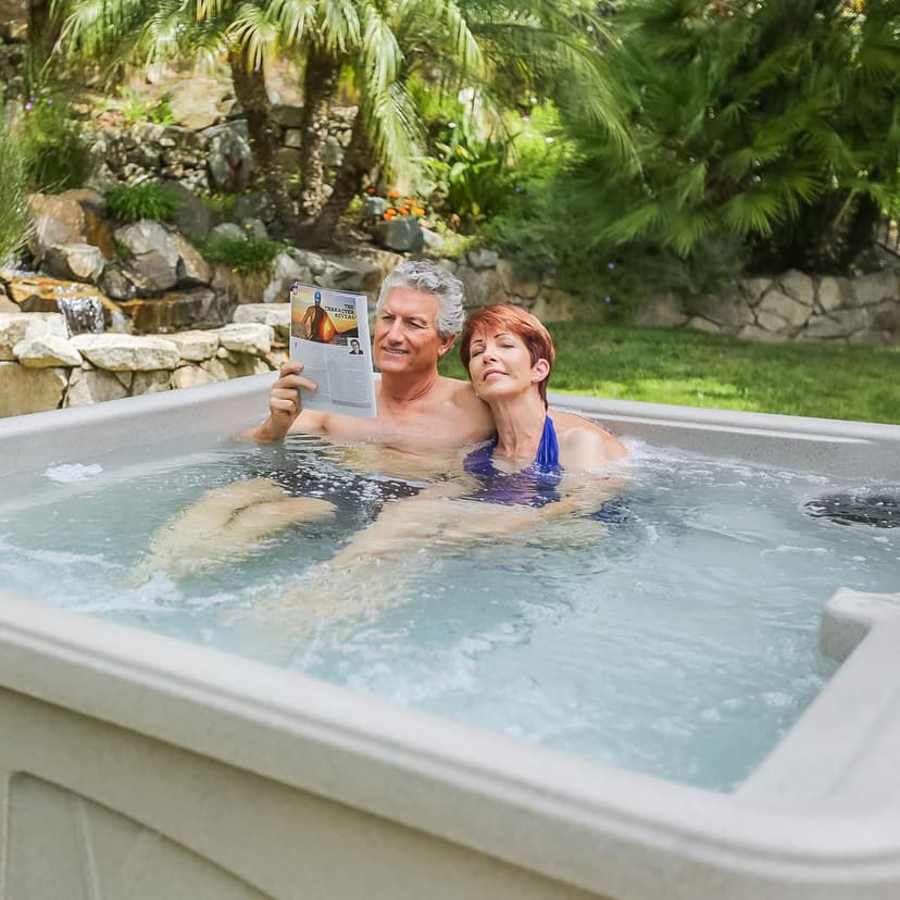 Lifesmart 5-Person Hot Tub, Portable Outdoor Spa w/LED, Waterfall, Cover & Ozonator, Sand
